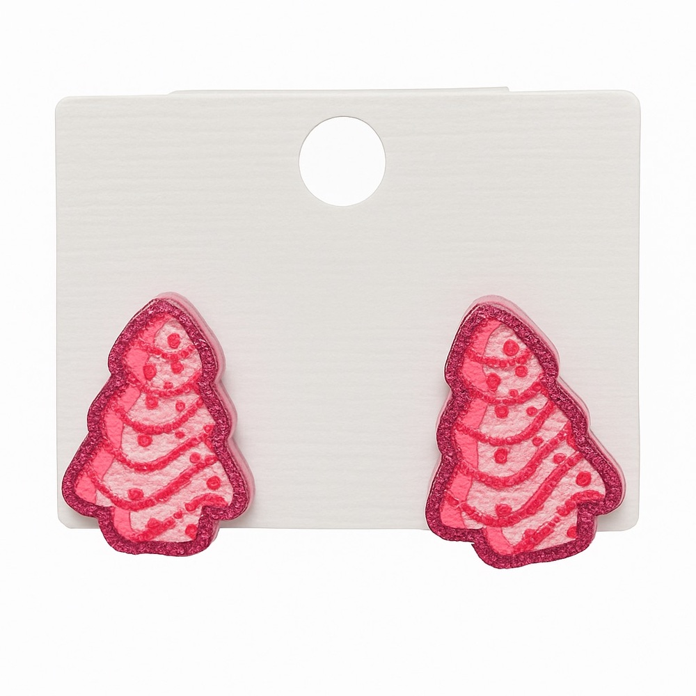 Pink Christmas Tree Cake Earrings